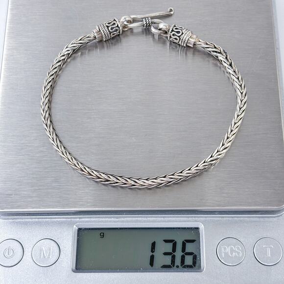 Estate Sterling Silver 925 Wheat Chain Hook Bracelet 8" - Picture 6 of 7